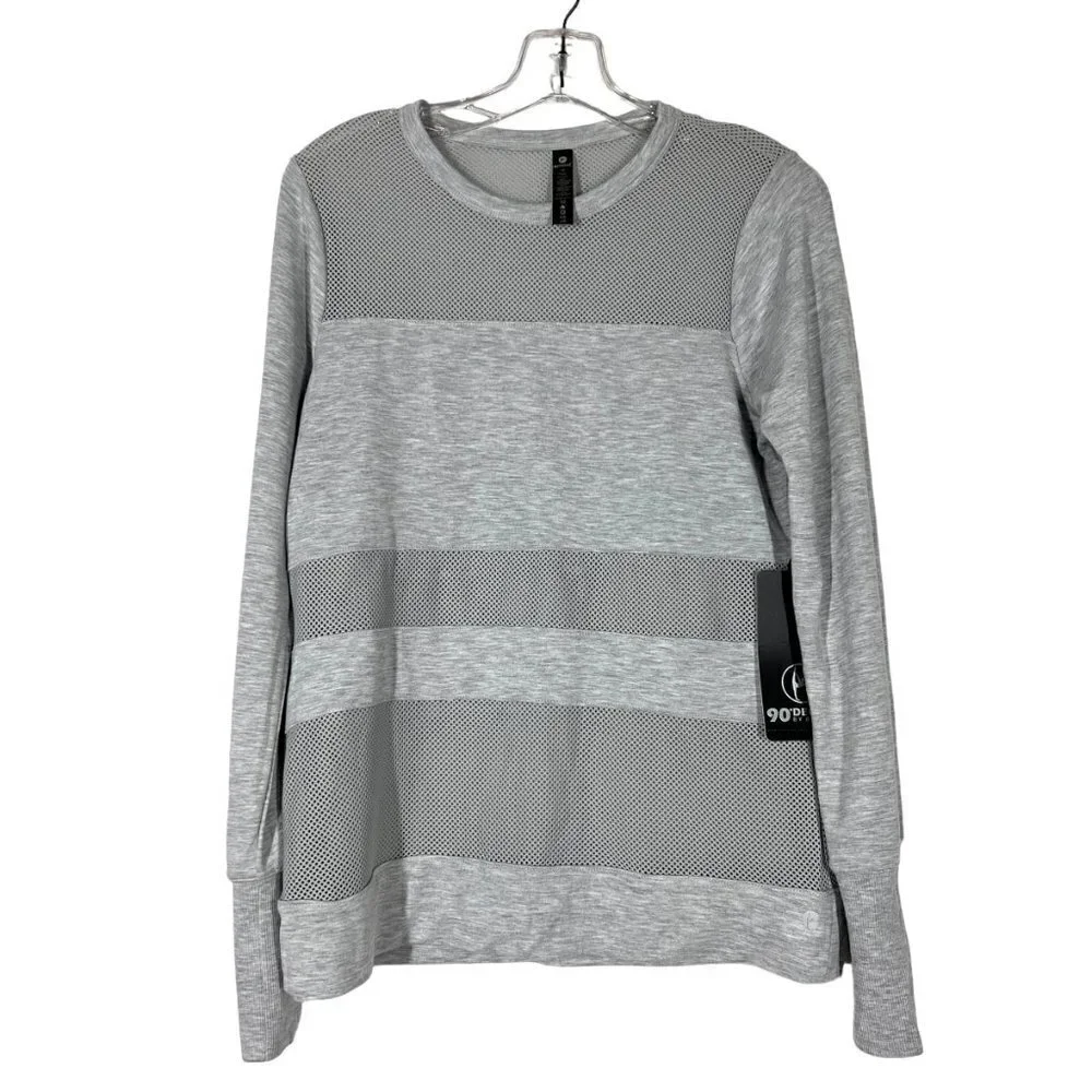 Gray Tunic Top Mesh T-Shirt Crew Long Sleeve Medium